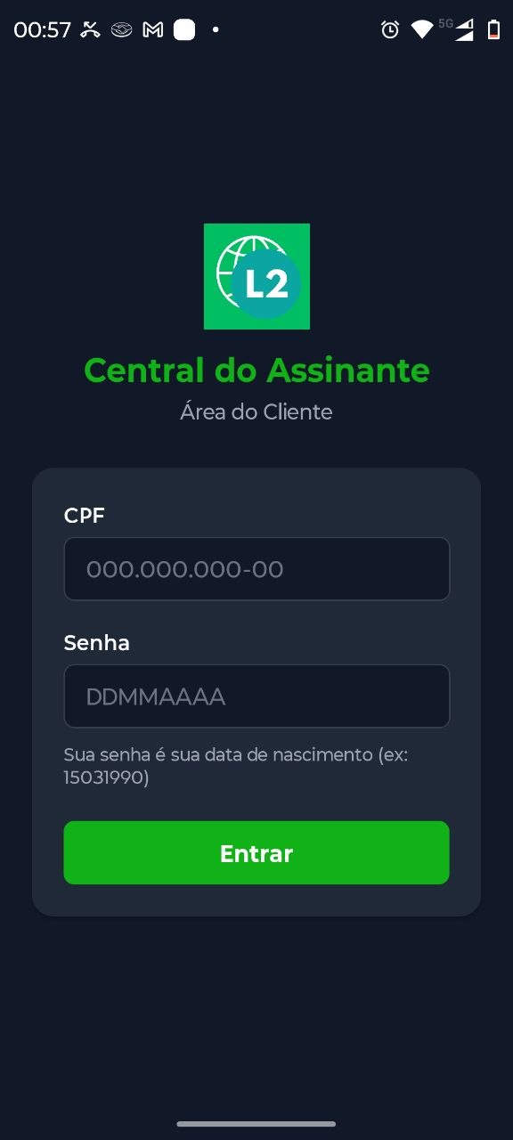 Tela de login do App do Cliente