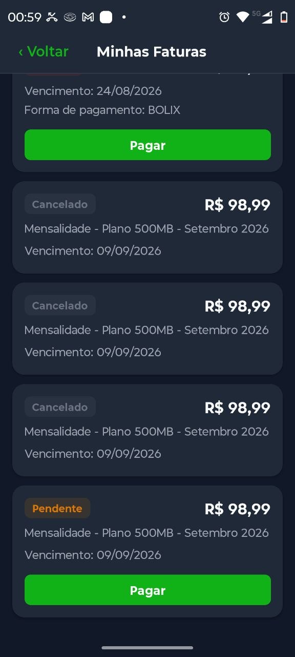 Faturas no App do Cliente