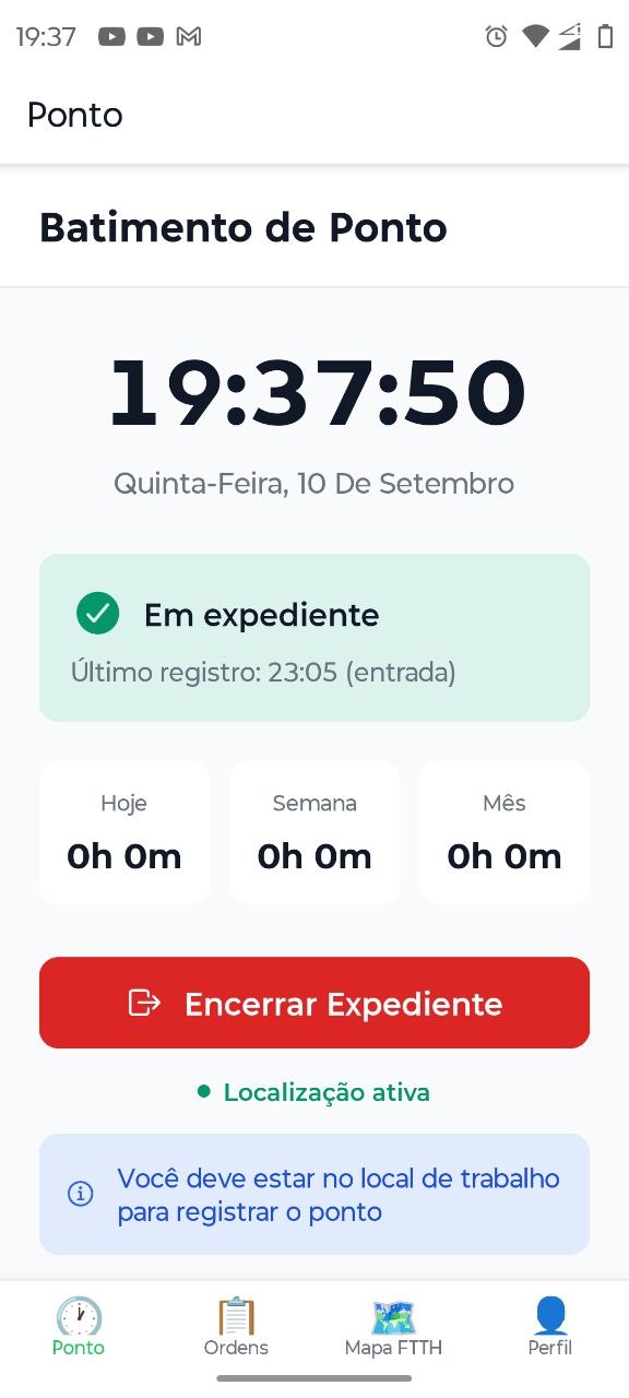 Registro de ponto no App do Técnico