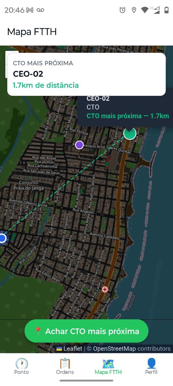 Mapa de roteiro no App do Técnico
